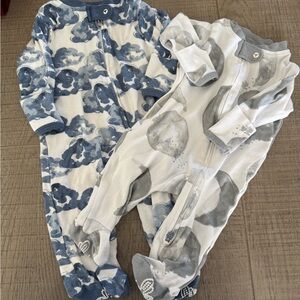 Burt's Bees Baby Blue and Gray Cloud Print Footies